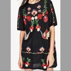 Zara Black Mini Dress with Colorful Embroidery